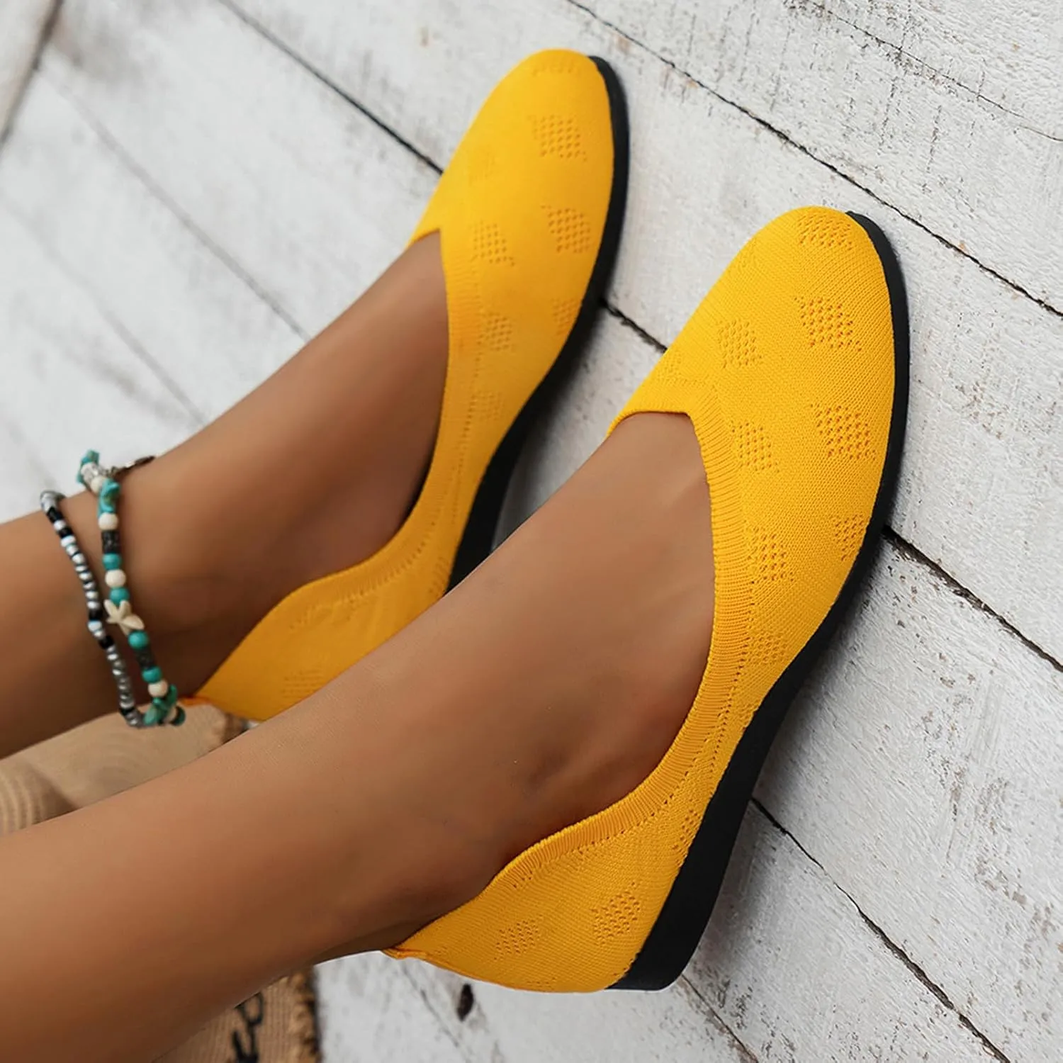 Mesh Ballet Flats for Women Pointed Toe Dress Shoes Soft Knitted Loafers Classic Flat Shoes Slip On Loafers