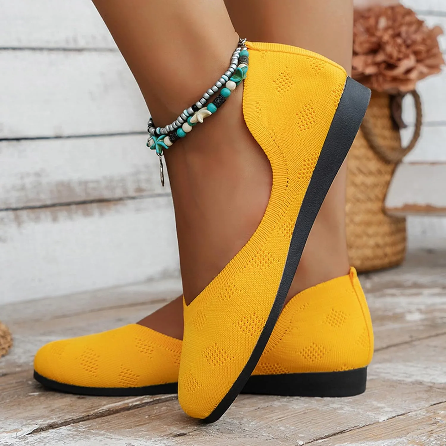 Mesh Ballet Flats for Women Pointed Toe Dress Shoes Soft Knitted Loafers Classic Flat Shoes Slip On Loafers