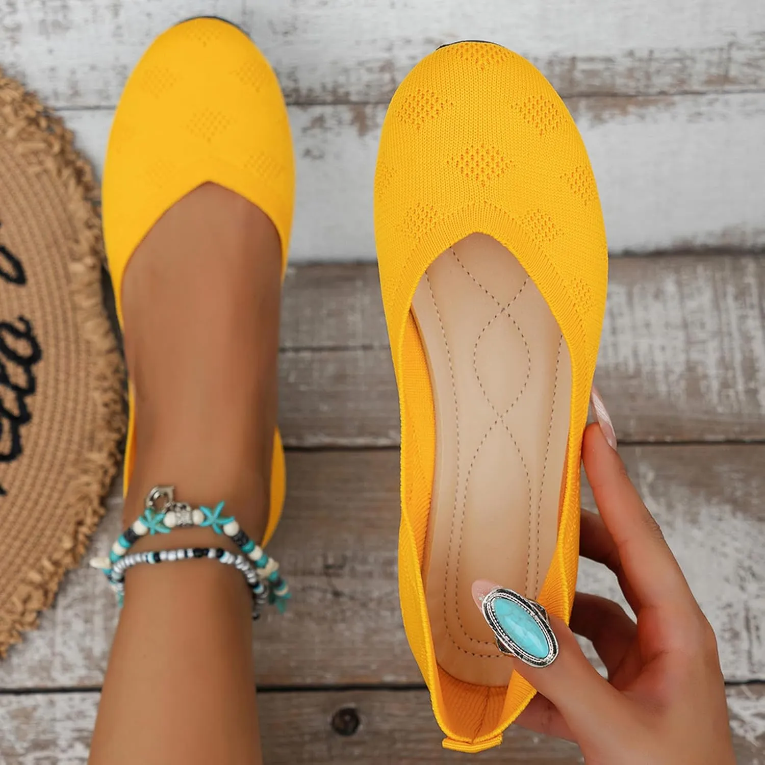 Mesh Ballet Flats for Women Pointed Toe Dress Shoes Soft Knitted Loafers Classic Flat Shoes Slip On Loafers