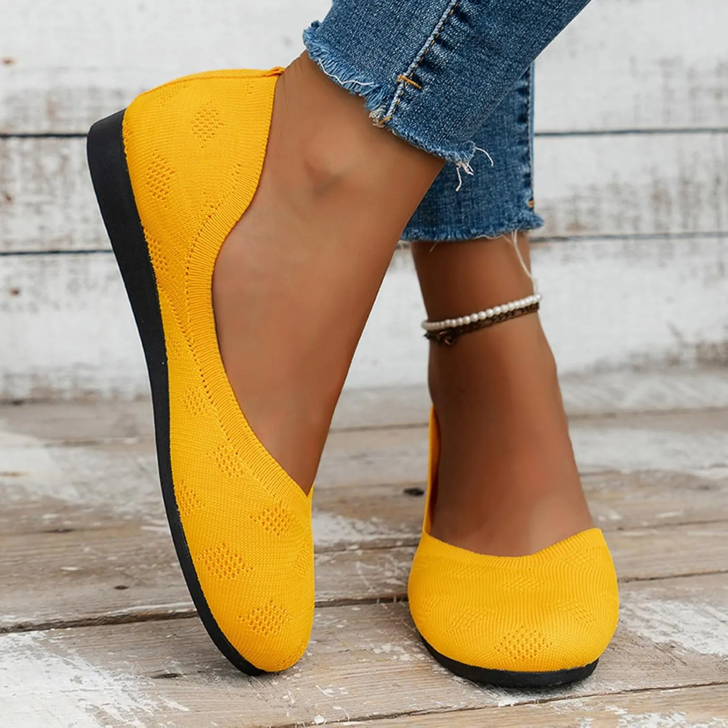 Mesh Ballet Flats for Women Pointed Toe Dress Shoes Soft Knitted Loafers Classic Flat Shoes Slip On Loafers