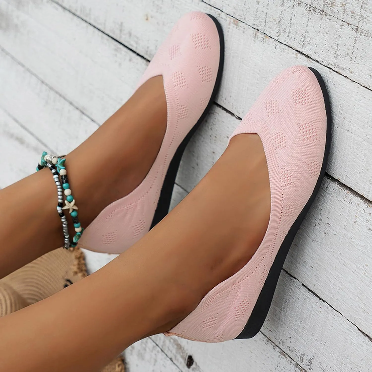 Mesh Ballet Flats for Women Pointed Toe Dress Shoes Soft Knitted Loafers Classic Flat Shoes Slip On Loafers