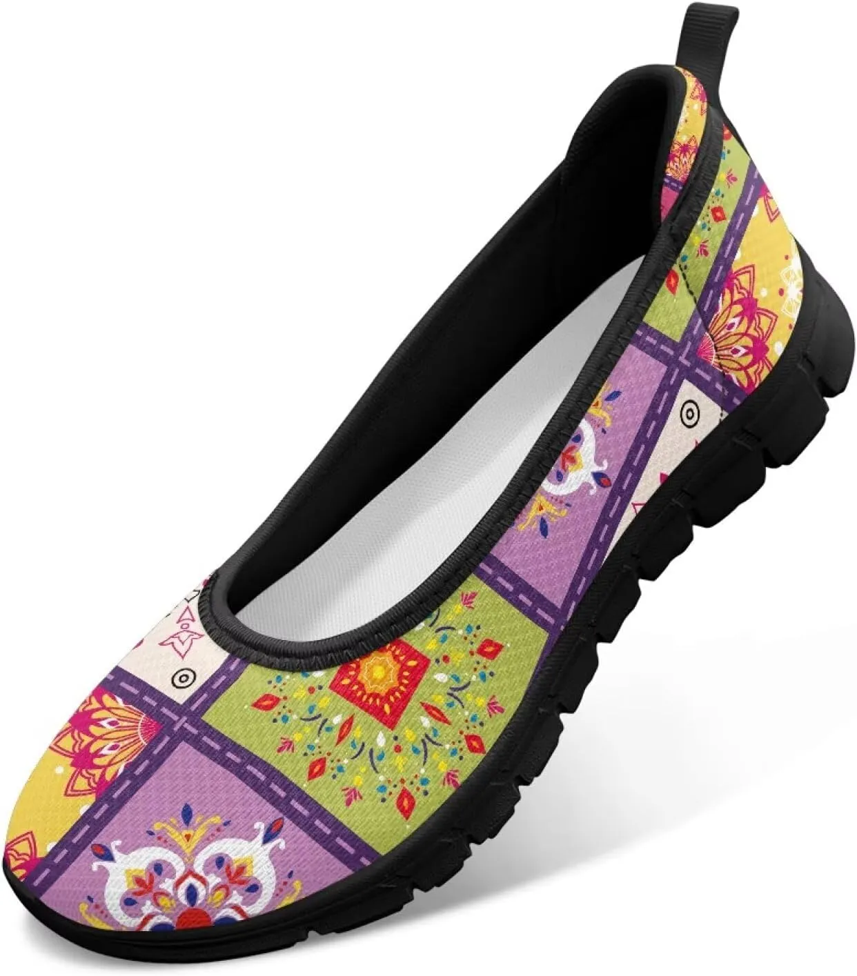 Mesh Loafers for Women Casual Comfort Slip-Ons Lightweight Walking Flats Non Slip Driving Shoes Black Sole