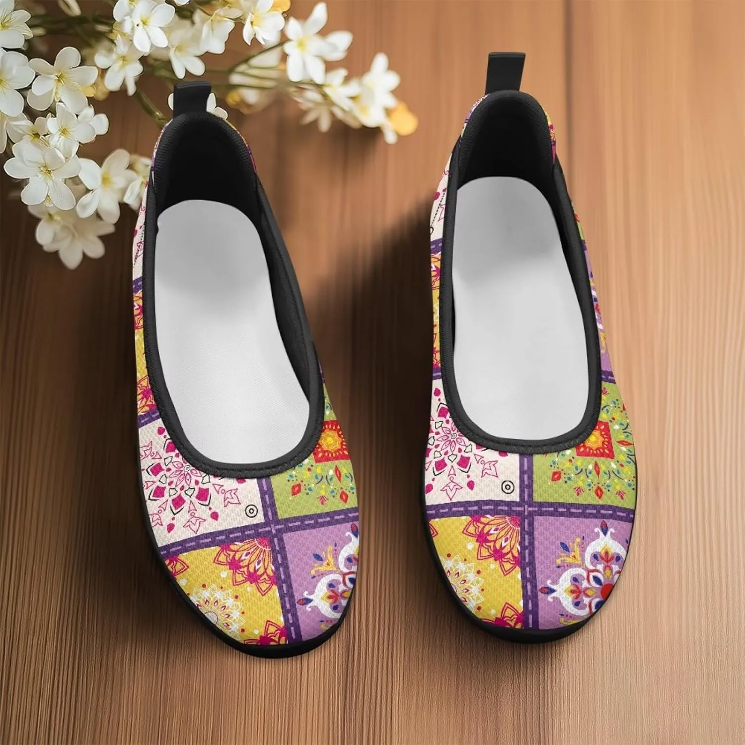 Mesh Loafers for Women Casual Comfort Slip-Ons Lightweight Walking Flats Non Slip Driving Shoes Black Sole