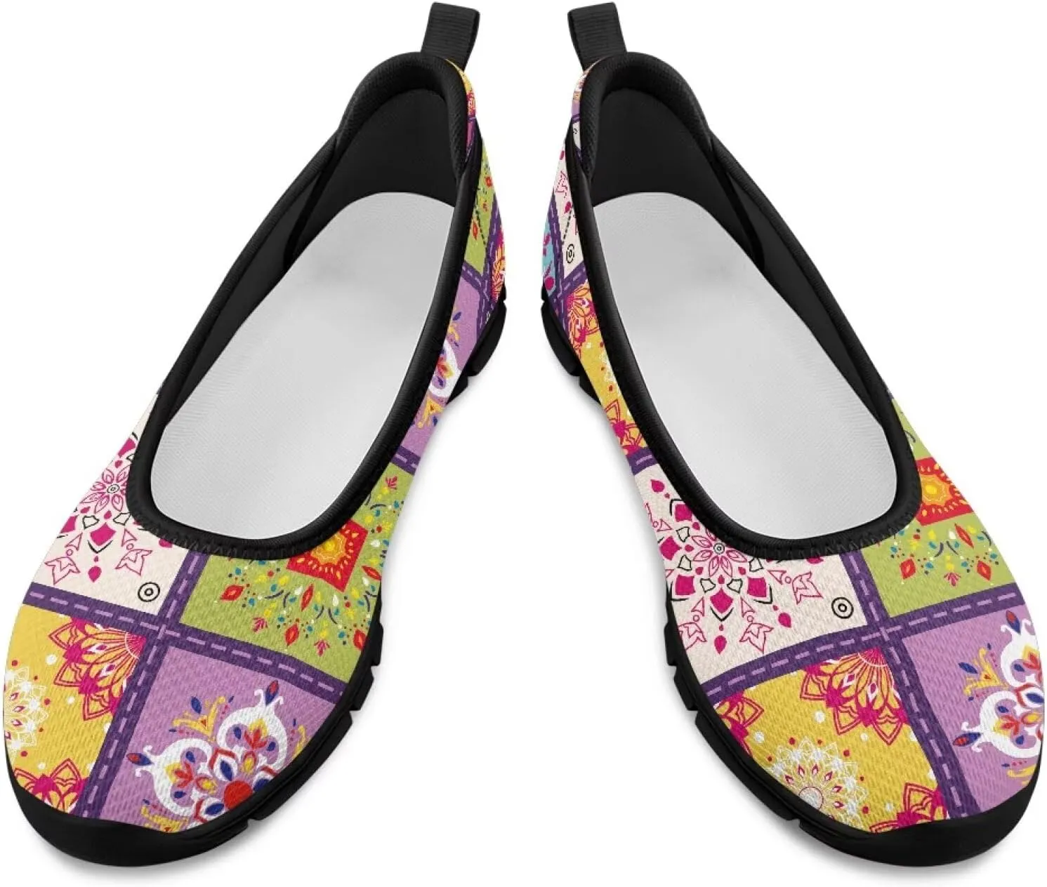 Mesh Loafers for Women Casual Comfort Slip-Ons Lightweight Walking Flats Non Slip Driving Shoes Black Sole