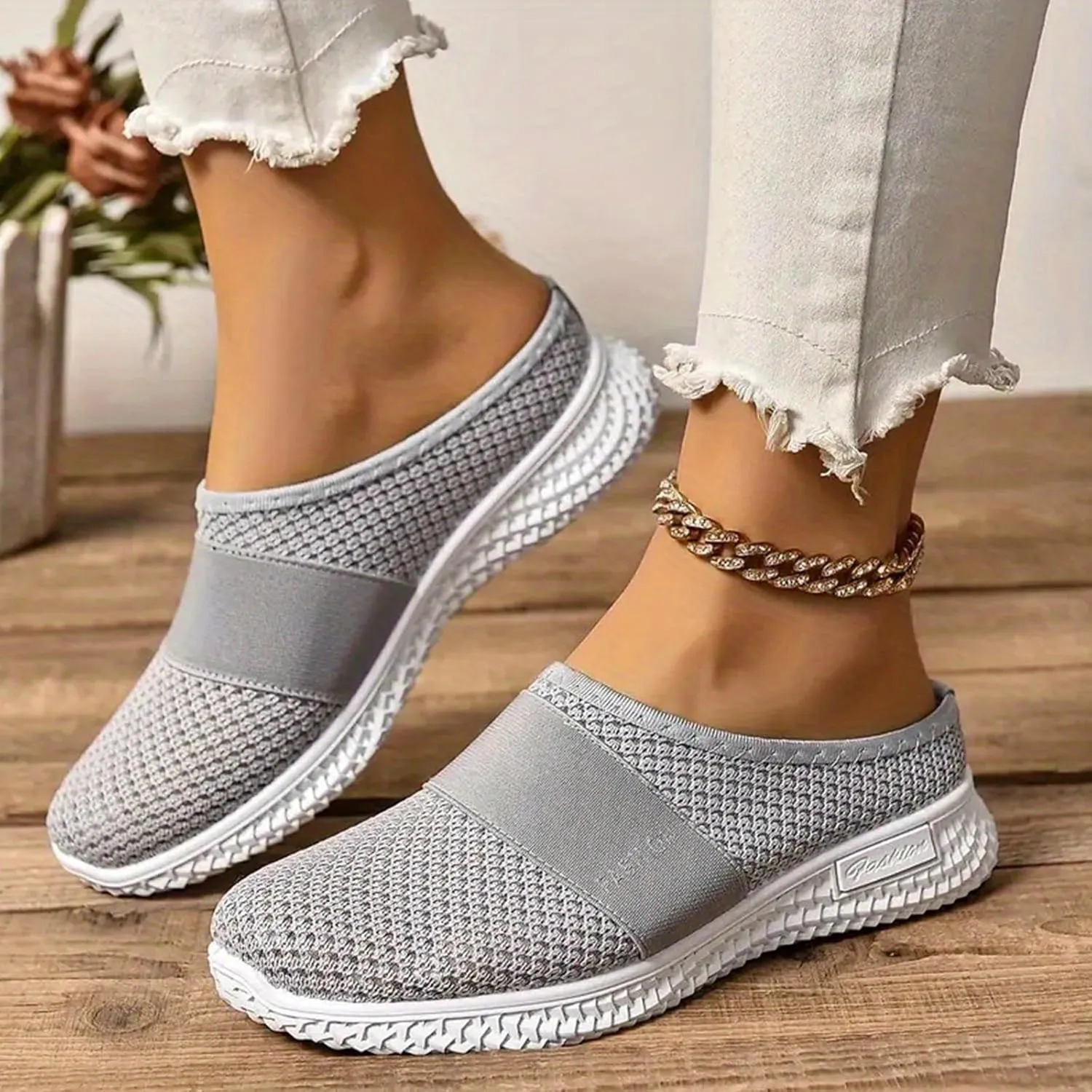 Mules Clogs for Women Summer Air Cushion Platform Mesh Mules Sneaker Sandals Fashion Backless Breathable Mesh Fabric Non Slip Clogs Comfort Soft Cushion Slip On Outdoor Walking Sneakers Slippers