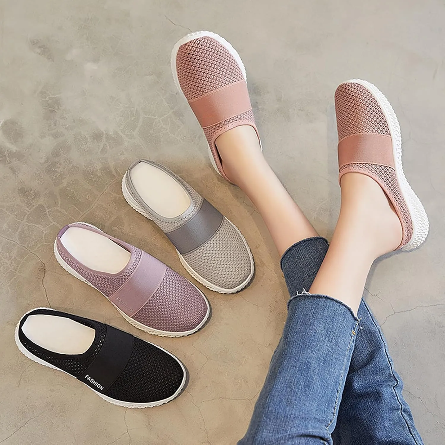 Mules Clogs for Women Summer Air Cushion Platform Mesh Mules Sneaker Sandals Fashion Backless Breathable Mesh Fabric Non Slip Clogs Comfort Soft Cushion Slip On Outdoor Walking Sneakers Slippers