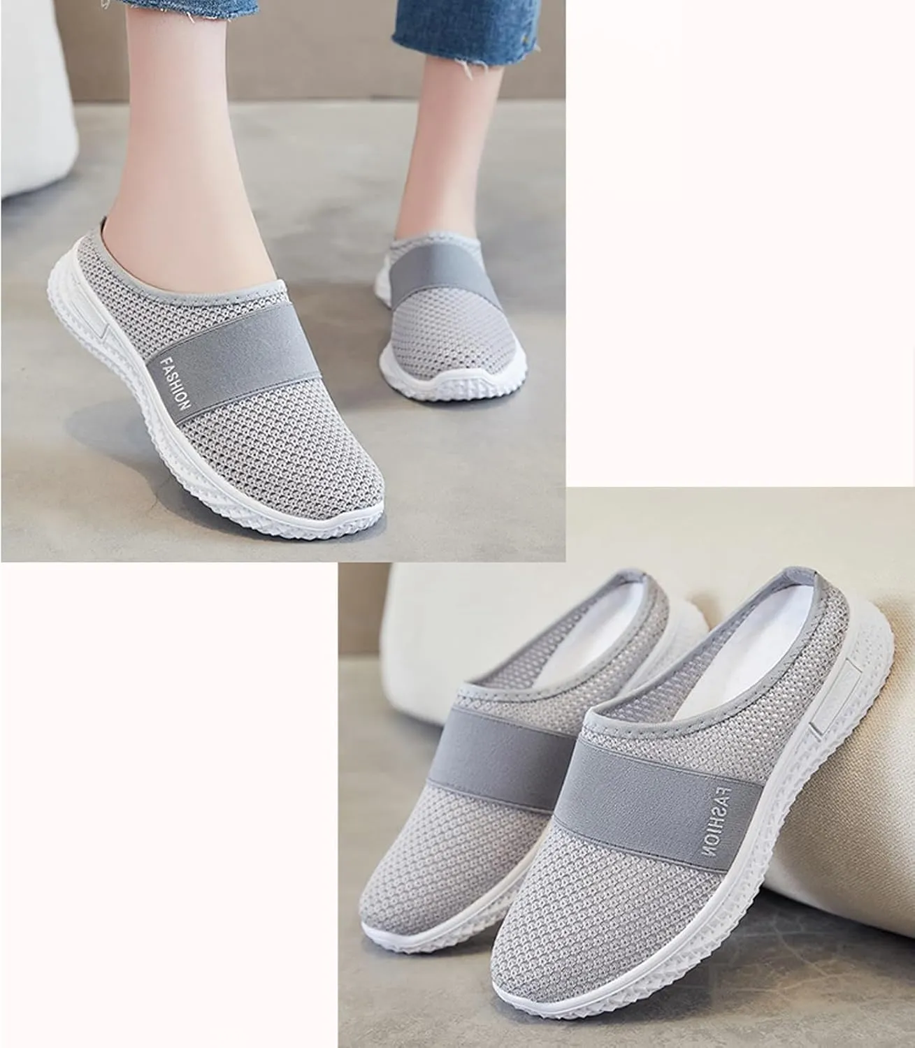 Mules Clogs for Women Summer Air Cushion Platform Mesh Mules Sneaker Sandals Fashion Backless Breathable Mesh Fabric Non Slip Clogs Comfort Soft Cushion Slip On Outdoor Walking Sneakers Slippers