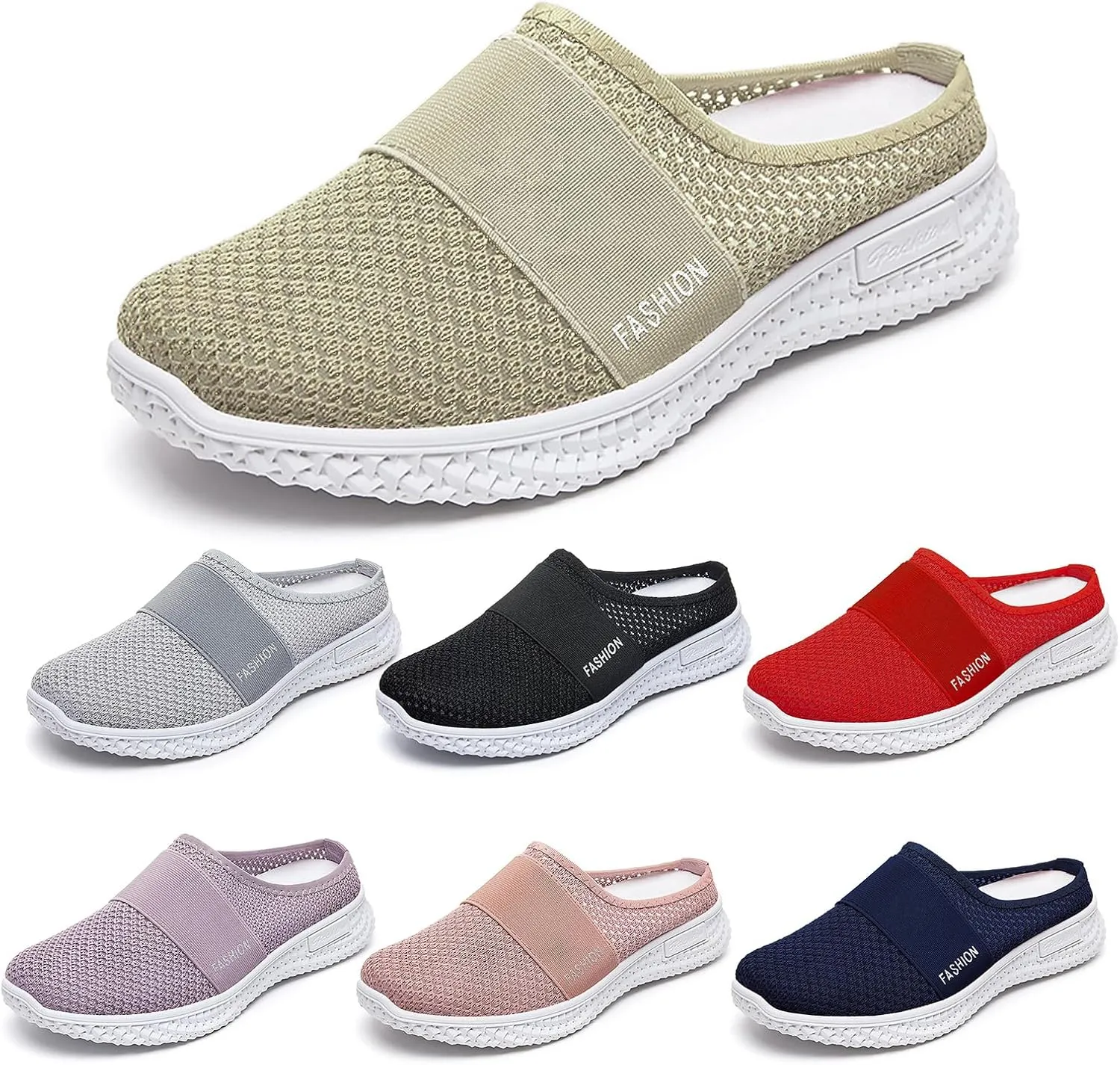 Mules Clogs for Women Summer Air Cushion Platform Mesh Mules Sneaker Sandals Fashion Backless Breathable Mesh Fabric Non Slip Clogs Comfort Soft Cushion Slip On Outdoor Walking Sneakers Slippers