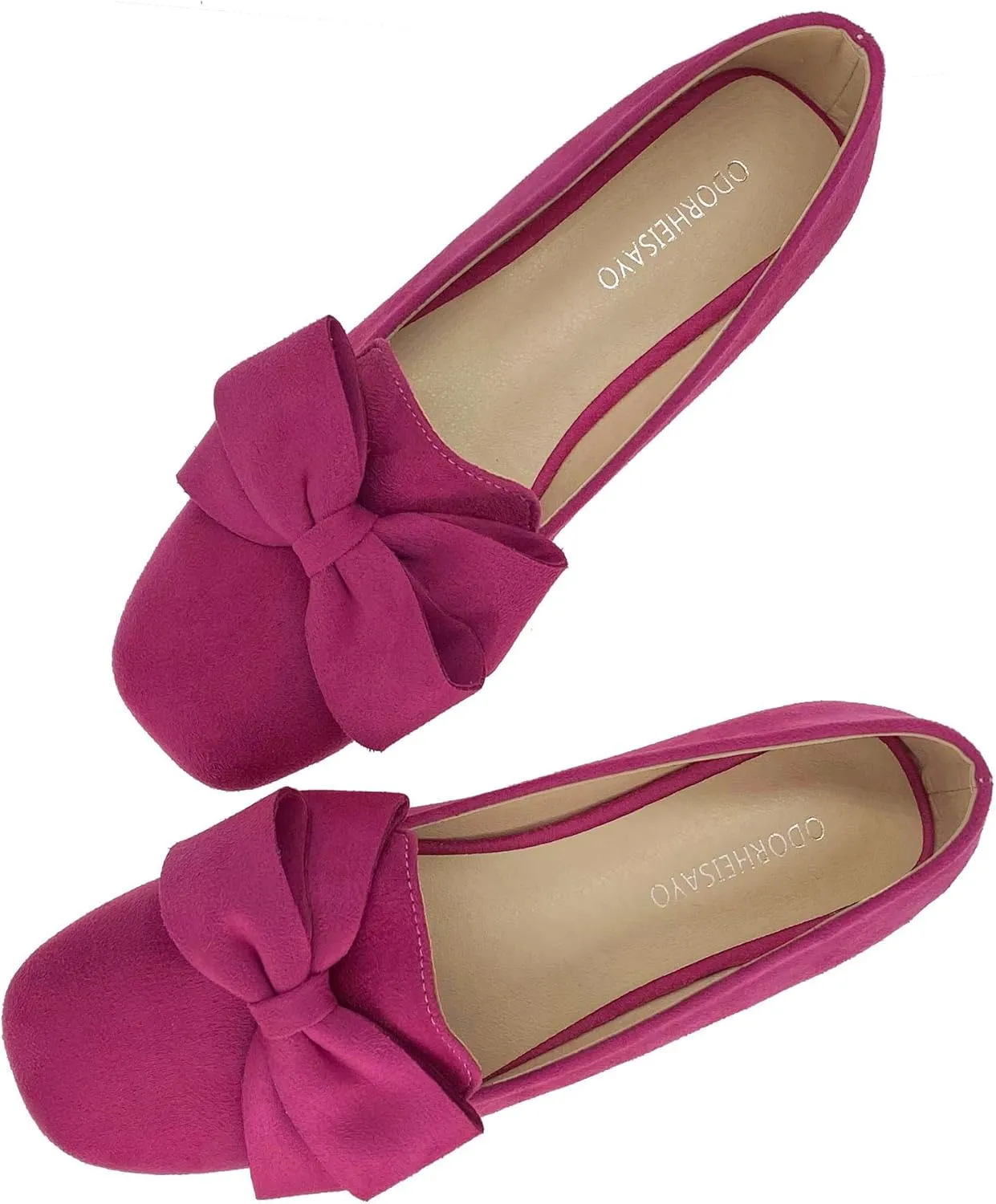 ODORHEISAYO Women's Square Toe Ballet Flats Comfortable Bow Dressy Flats Shoes for Women Flat Loafer Shoes Comfort Slip ons Casual Holiday
