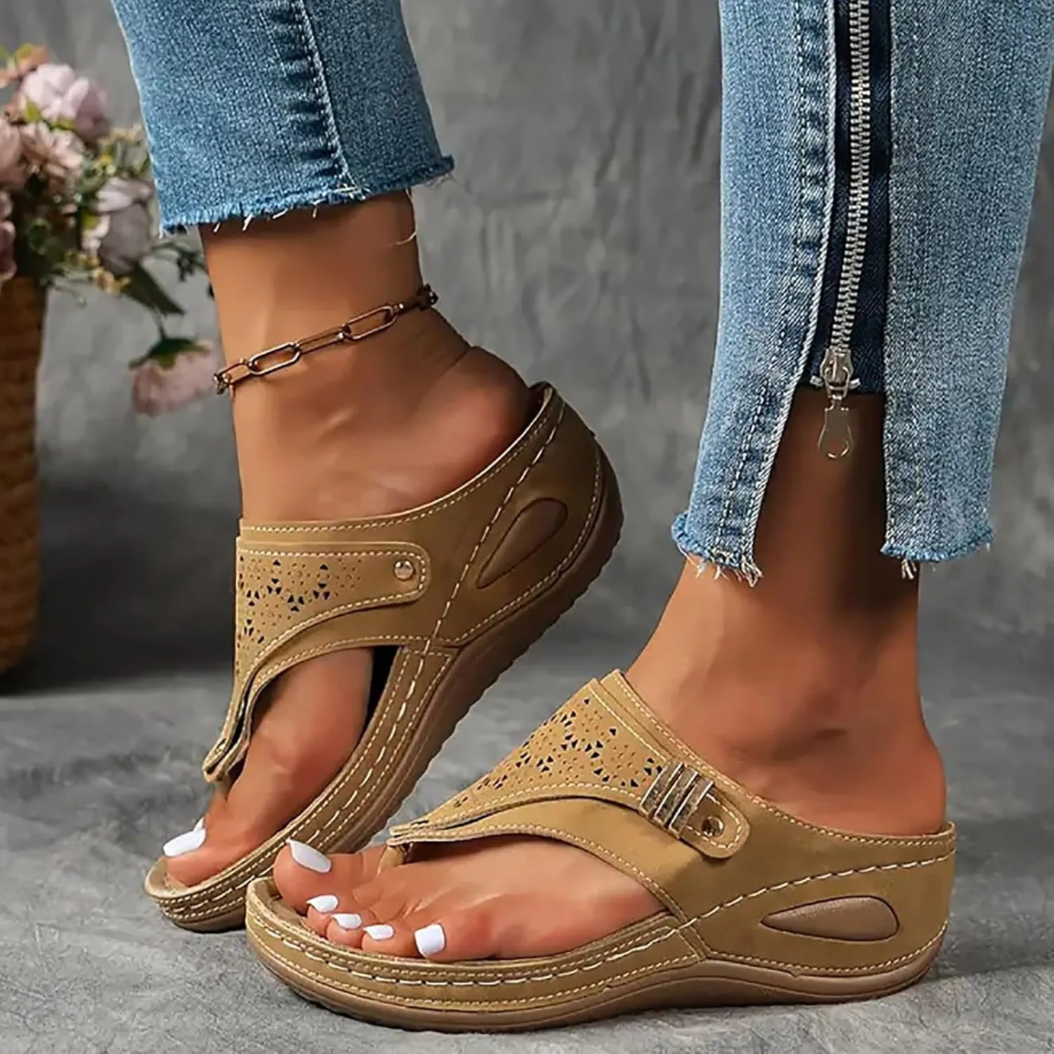 Orthopedic Sandals for Women, Women Dressy Summer Comfortable Sandals Arch Support Wedge Sandals Flip Flops Sandals