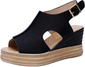 Orthopedic Wedge Sandals for Women 2025 Platform Cork Wedges Sandal Dressy Summer Comfortable Womens Comfy Non Slip-on Ankle Strap Womens Low Heel Leather Dressy Ladies Shoes for Daily Wear