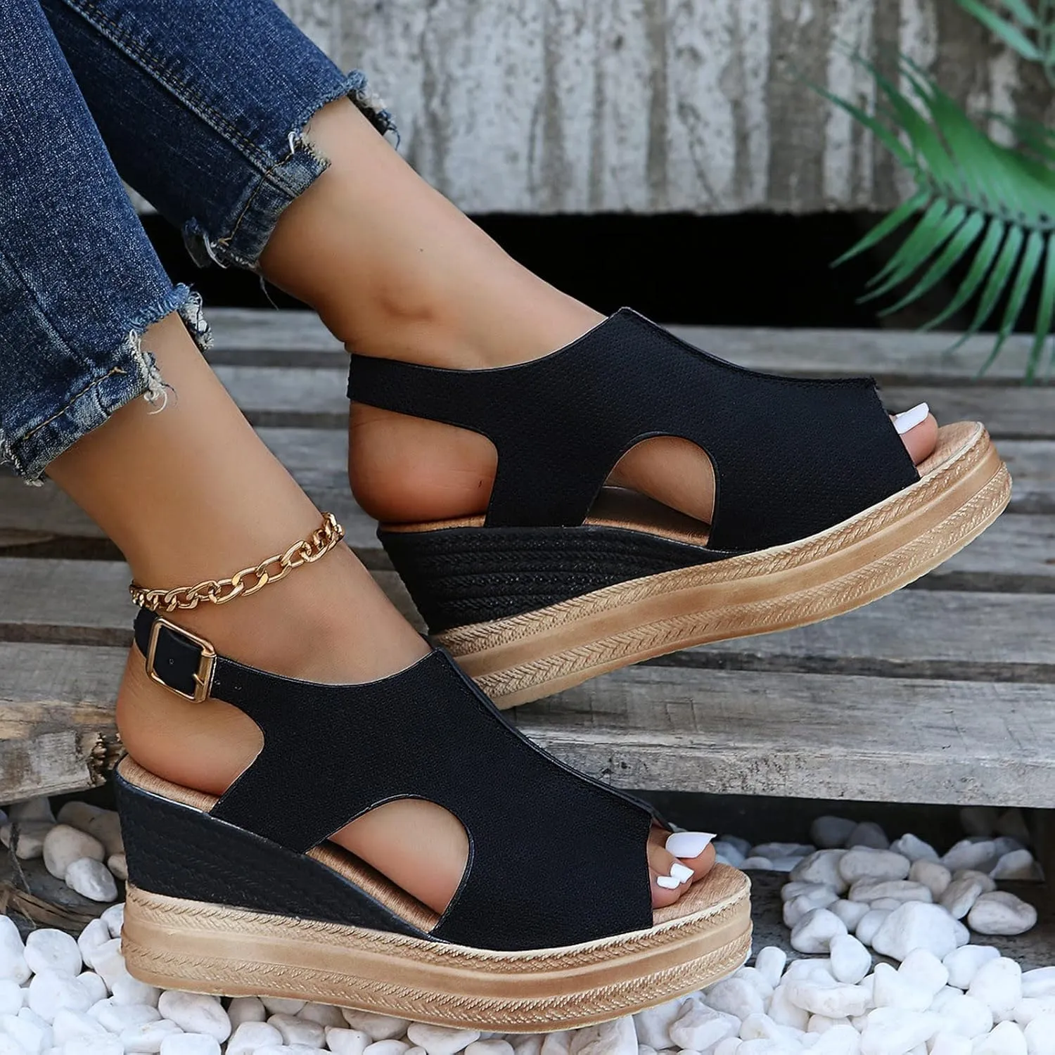 Orthopedic Wedge Sandals for Women 2025 Platform Cork Wedges Sandal Dressy Summer Comfortable Womens Comfy Non Slip-on Ankle Strap Womens Low Heel Leather Dressy Ladies Shoes for Daily Wear
