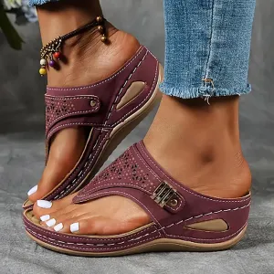 Orthopedic Wedge Sandals for Women 2025, Women Summer Dressy Casual Open Toe Platform Flip Flops with Arch Support Beach Dress Comfortable Shoes Slip on Walking Silppers(Red)