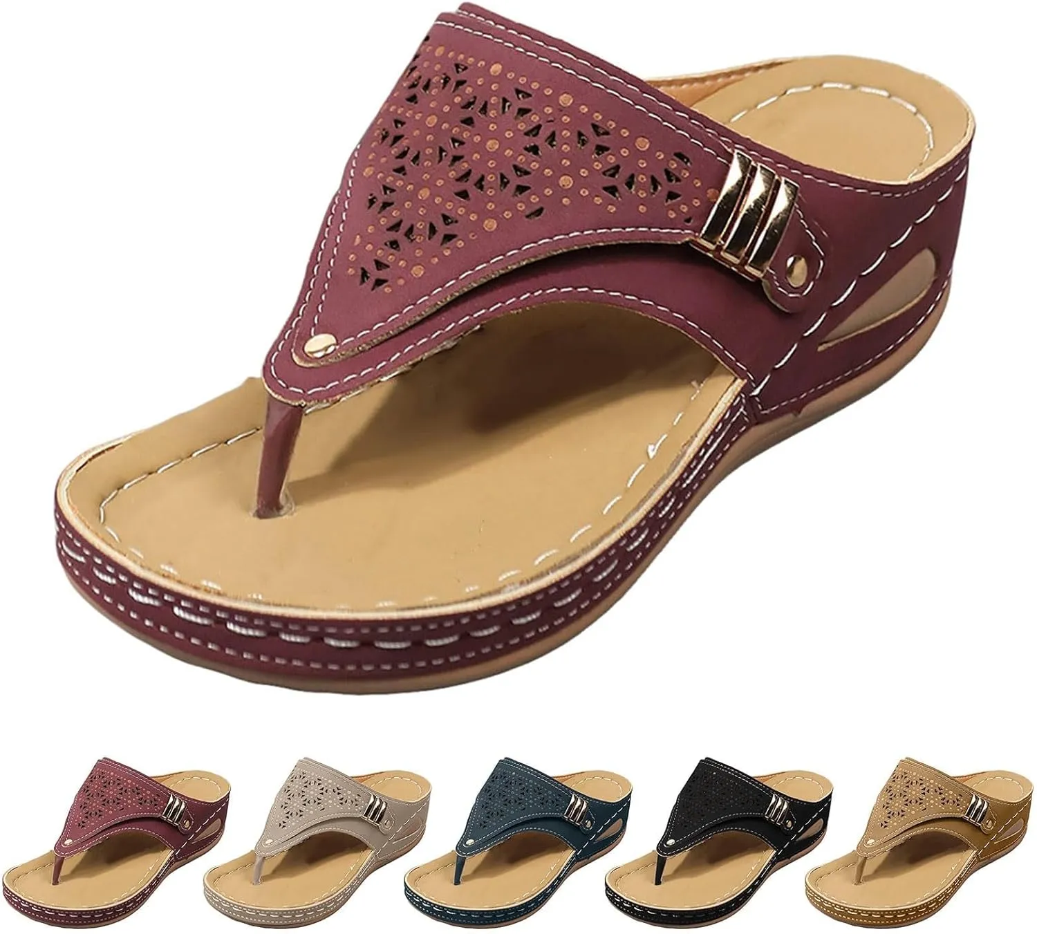 Orthopedic Wedge Sandals for Women 2025, Women Summer Dressy Casual Open Toe Platform Flip Flops with Arch Support Beach Dress Comfortable Shoes Slip on Walking Silppers(Red)