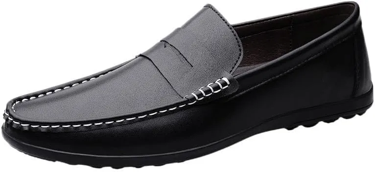 Party Loafers for Men's Faux Leather Wedding Round Toe Solid Color Slip On(Black,8.5)