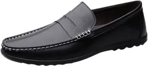 Party Loafers for Men's Faux Leather Wedding Round Toe Solid Color Slip On(Black,8.5)