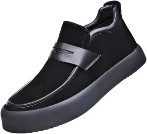 Party Loafers for Men's Pu Leather Uniform Solid Color Block Heel Shoe for Casual Wedding Party Prom Slip-on