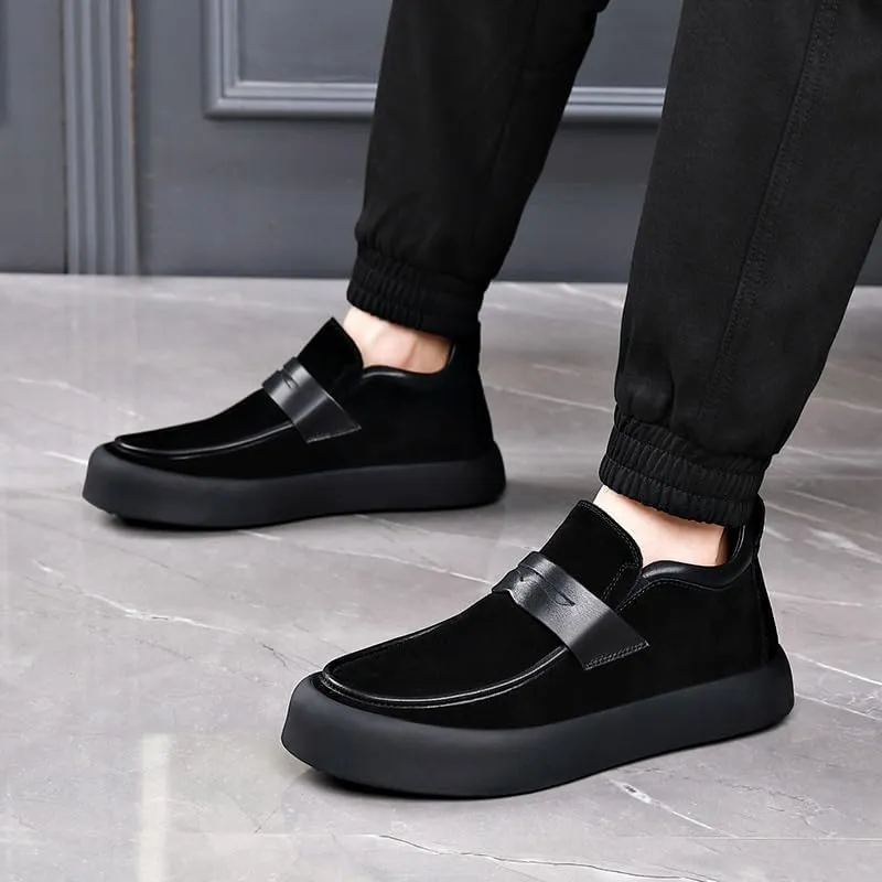 Party Loafers for Men's Pu Leather Uniform Solid Color Block Heel Shoe for Casual Wedding Party Prom Slip-on