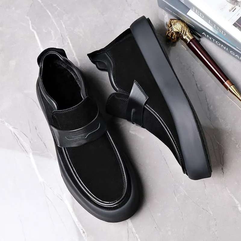 Party Loafers for Men's Pu Leather Uniform Solid Color Block Heel Shoe for Casual Wedding Party Prom Slip-on