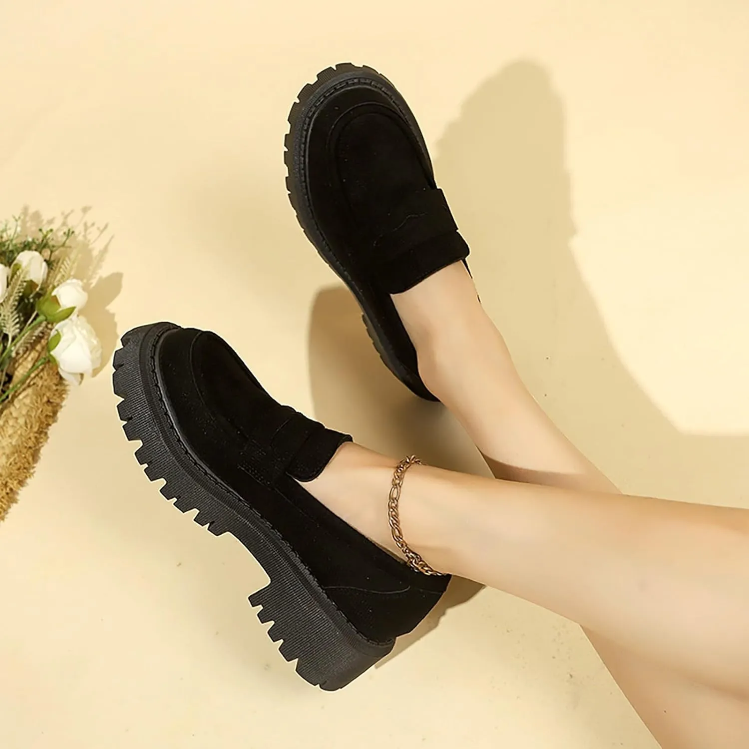 Platform Loafers for Women Comfort Slip On Loafers Casual Business Shoes Classic Fall Shoes Leather Penny Loafers