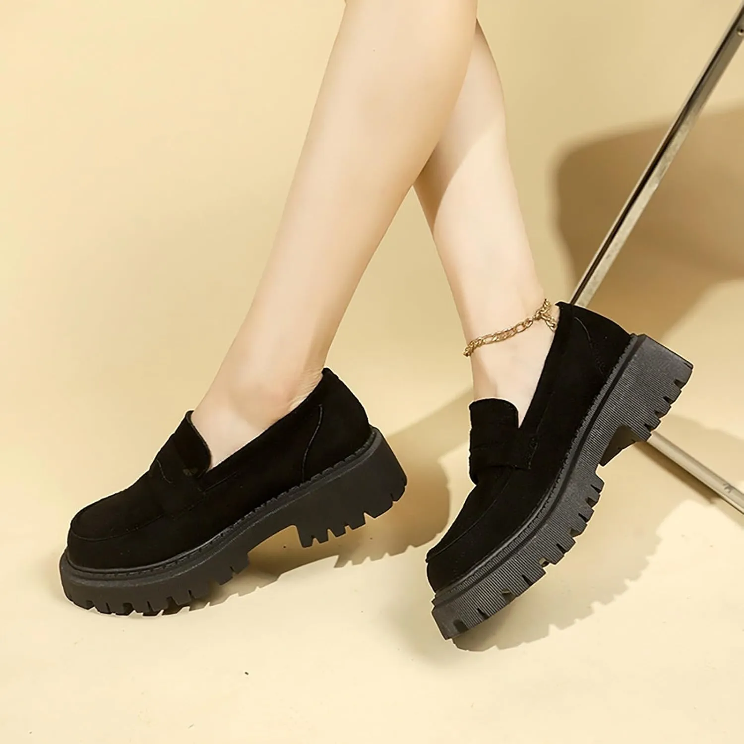 Platform Loafers for Women Comfort Slip On Loafers Casual Business Shoes Classic Fall Shoes Leather Penny Loafers