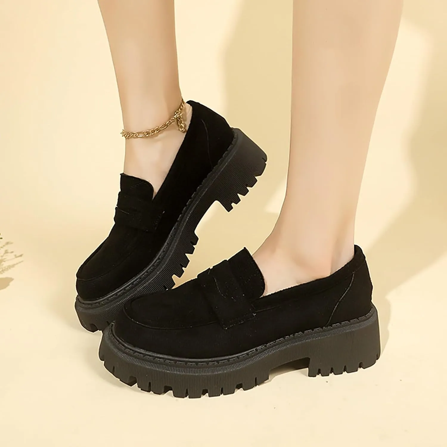 Platform Loafers for Women Comfort Slip On Loafers Casual Business Shoes Classic Fall Shoes Leather Penny Loafers