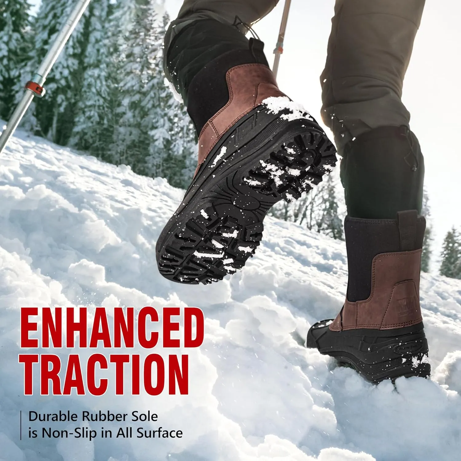 R CORD Snow Boots for Men Waterproof Mens Snow Boots Non-Slip Insulated Warm Durable Winter Boots for Men Winter Hiking Boots High Traction Outdoor Boots for Men