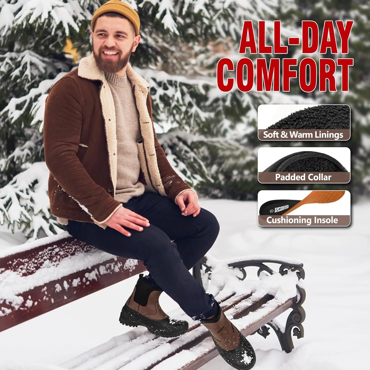 R CORD Snow Boots for Men Waterproof Mens Snow Boots Non-Slip Insulated Warm Durable Winter Boots for Men Winter Hiking Boots High Traction Outdoor Boots for Men