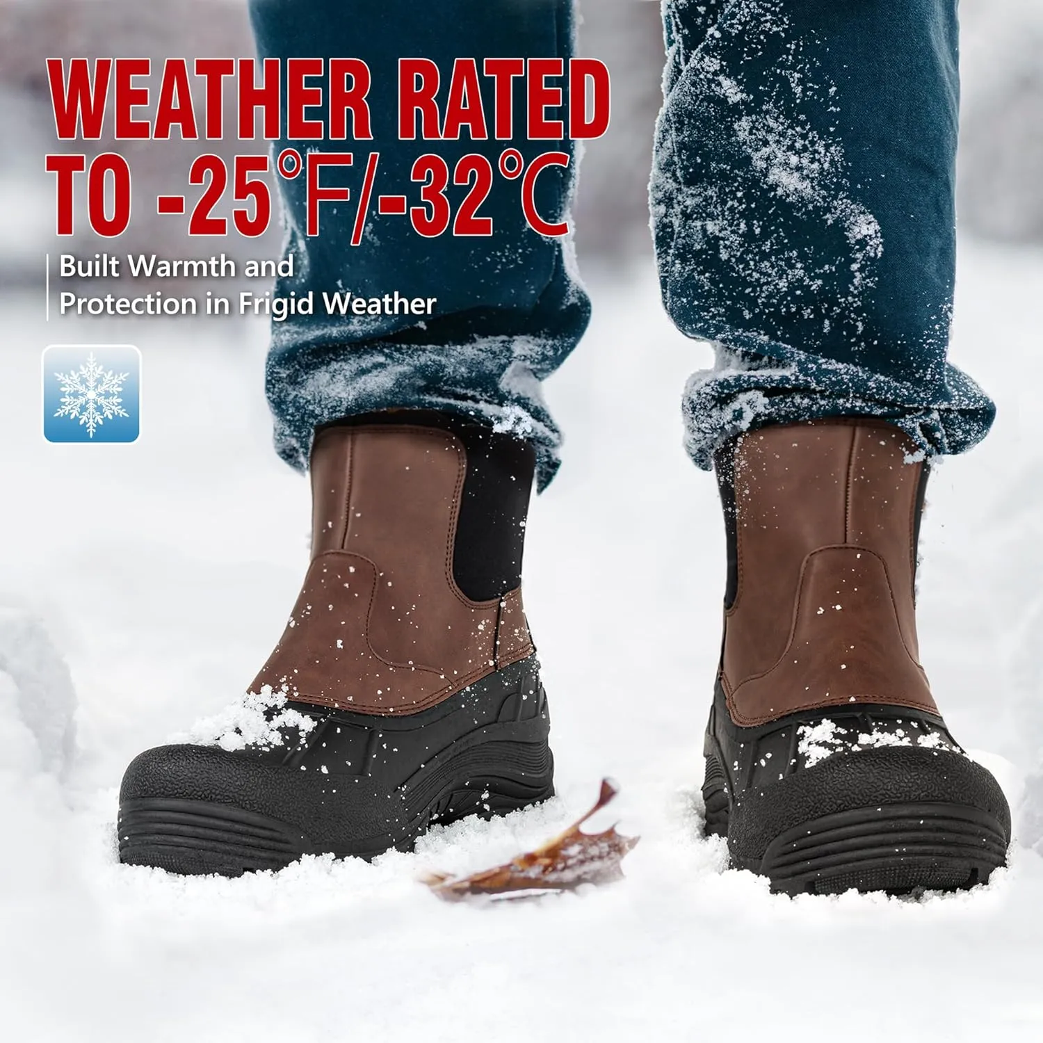 R CORD Snow Boots for Men Waterproof Mens Snow Boots Non-Slip Insulated Warm Durable Winter Boots for Men Winter Hiking Boots High Traction Outdoor Boots for Men