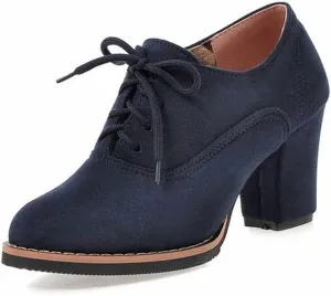 SACFOF Womens Block Heel Pumps Platform Chunky Boots Suede Comfort Oxfords Lace up Dress Shoes Mid Heels Ankle Boots