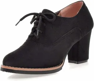 SACFOF Womens Block Heel Pumps Platform Chunky Boots Suede Comfort Oxfords Lace up Dress Shoes Mid Heels Ankle Boots