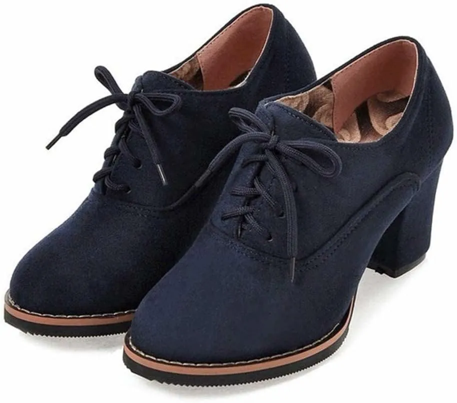 SACFOF Womens Block Heel Pumps Platform Chunky Boots Suede Comfort Oxfords Lace up Dress Shoes Mid Heels Ankle Boots