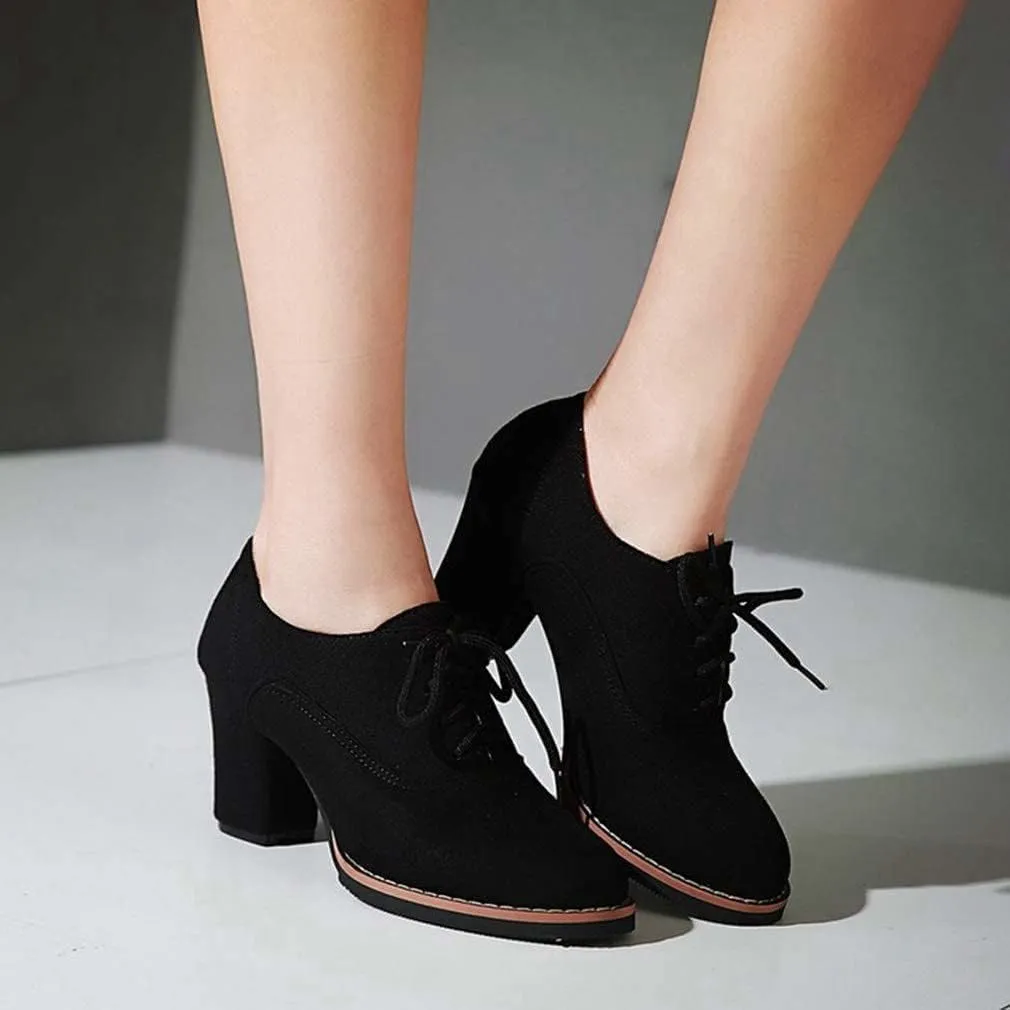 SACFOF Womens Block Heel Pumps Platform Chunky Boots Suede Comfort Oxfords Lace up Dress Shoes Mid Heels Ankle Boots