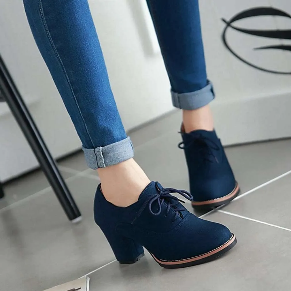 SACFOF Womens Block Heel Pumps Platform Chunky Boots Suede Comfort Oxfords Lace up Dress Shoes Mid Heels Ankle Boots