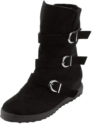 SACFOF Women's Mid Calf Fashion Winter Snow Boots Outdoor Suede Slouch Snow Booties Shoes Side Zipper Wedge Ankle Boots