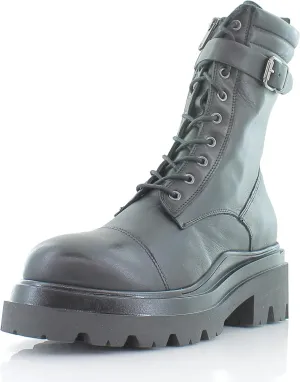 Sam Edelman Azka Black Leather Chunky Lug Sole Lace Up Ankle Combat Boots (Black Leather Lace, 7)