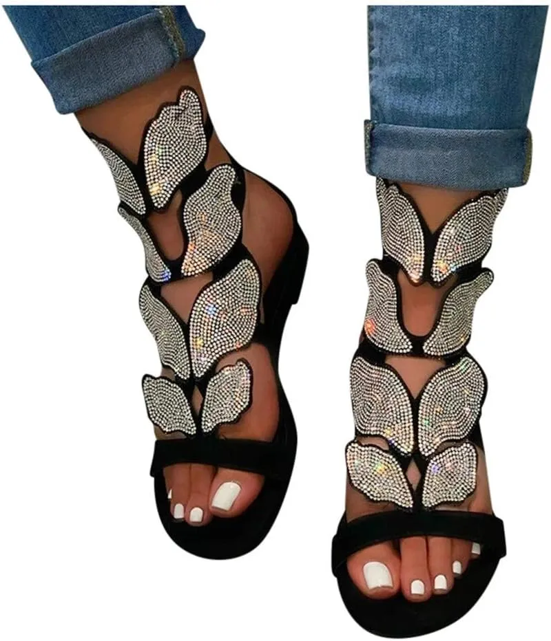Sandals for Women Platform,Women Gladiator Sandals Flat Summer Leopard Print Strappy Lace Up Open Toe Knee High Flat Sandal