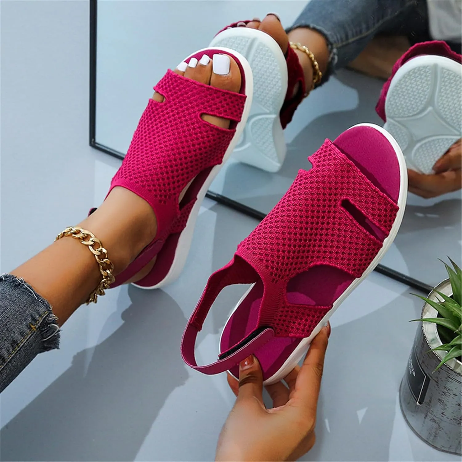 Sandals Women Comfortable Dressy Wedge Platform Sandals Ankle Strap Casual Summer Flatform Walking Orthopedic Shoes