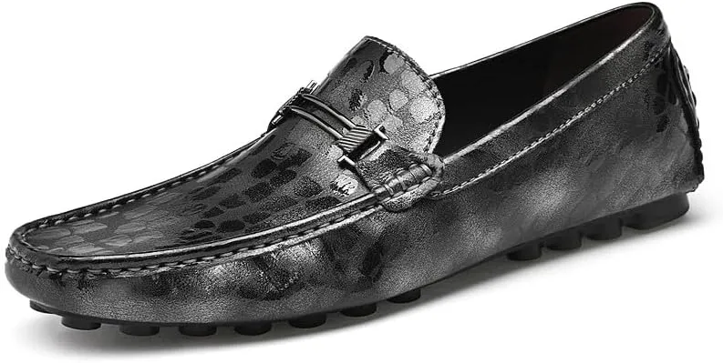 Santimon Men's Genuine Leather Horse-Bit Flat Moccasin Loafers Casual Lightweight Driving Boat Shoes