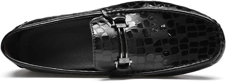 Santimon Men's Genuine Leather Horse-Bit Flat Moccasin Loafers Casual Lightweight Driving Boat Shoes