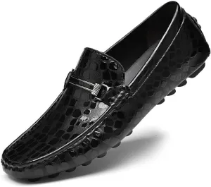 Santimon Men's Genuine Leather Horse-Bit Flat Moccasin Loafers Casual Lightweight Driving Boat Shoes