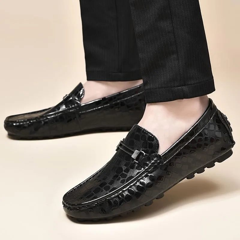 Santimon Men's Genuine Leather Horse-Bit Flat Moccasin Loafers Casual Lightweight Driving Boat Shoes