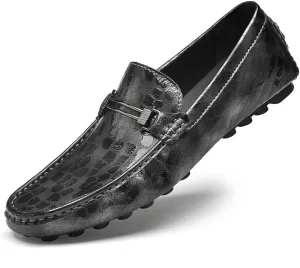 Santimon Men's Genuine Leather Horse-Bit Flat Moccasin Loafers Casual Lightweight Driving Boat Shoes