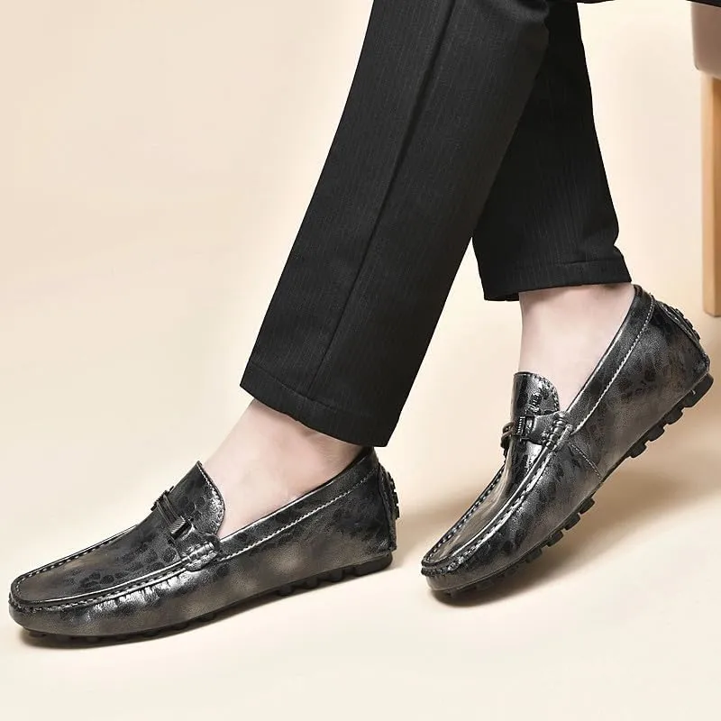 Santimon Men's Genuine Leather Horse-Bit Flat Moccasin Loafers Casual Lightweight Driving Boat Shoes