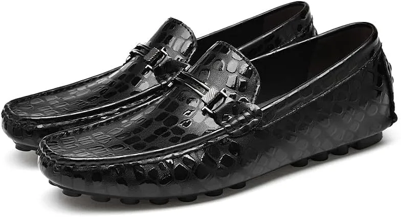 Santimon Men's Genuine Leather Horse-Bit Flat Moccasin Loafers Casual Lightweight Driving Boat Shoes