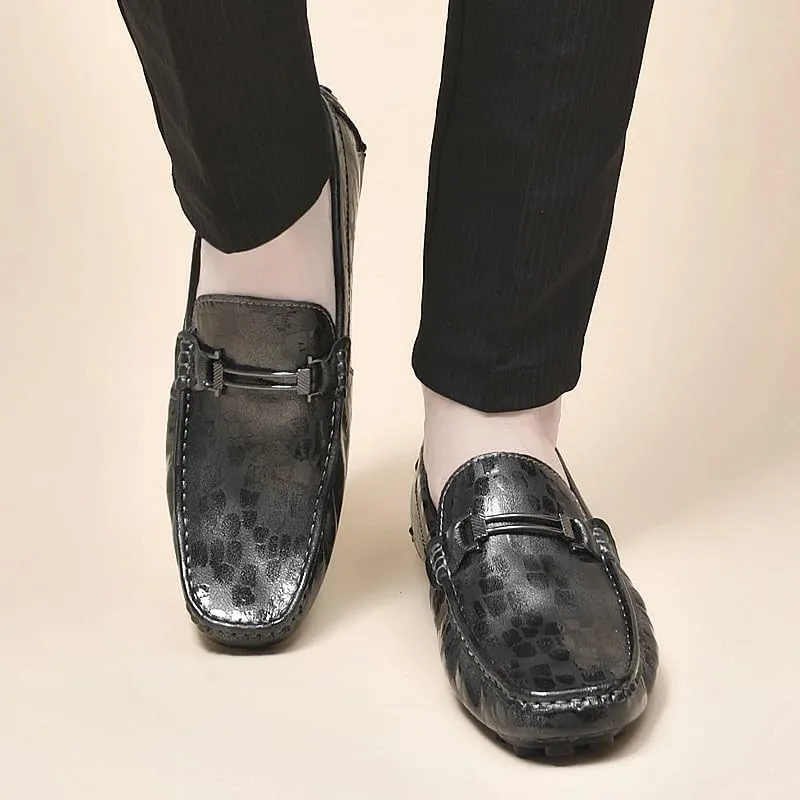 Santimon Men's Genuine Leather Horse-Bit Flat Moccasin Loafers Casual Lightweight Driving Boat Shoes