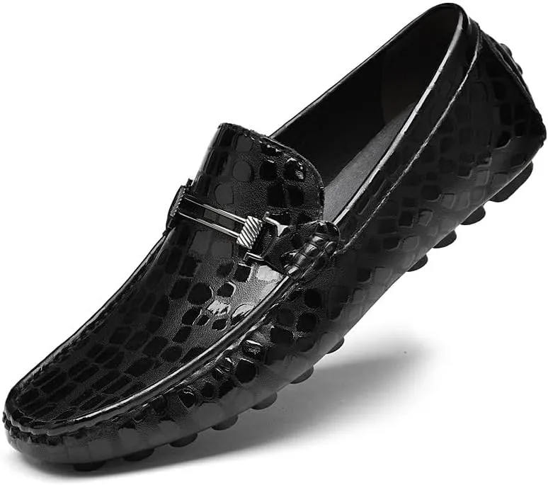Santimon Men's Genuine Leather Horse-Bit Flat Moccasin Loafers Casual Lightweight Driving Boat Shoes