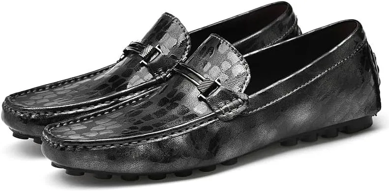 Santimon Men's Genuine Leather Horse-Bit Flat Moccasin Loafers Casual Lightweight Driving Boat Shoes