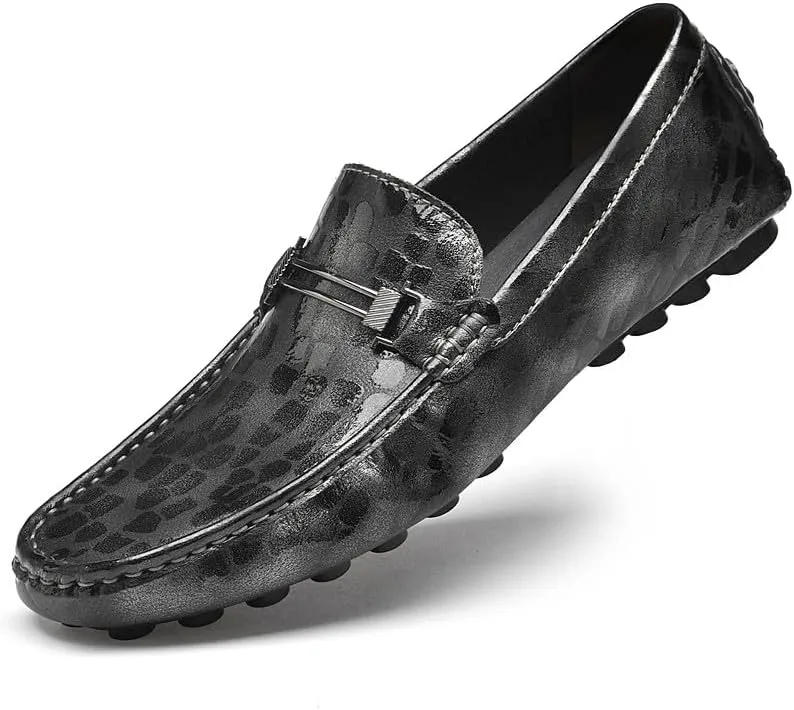 Santimon Men's Genuine Leather Horse-Bit Flat Moccasin Loafers Casual Lightweight Driving Boat Shoes