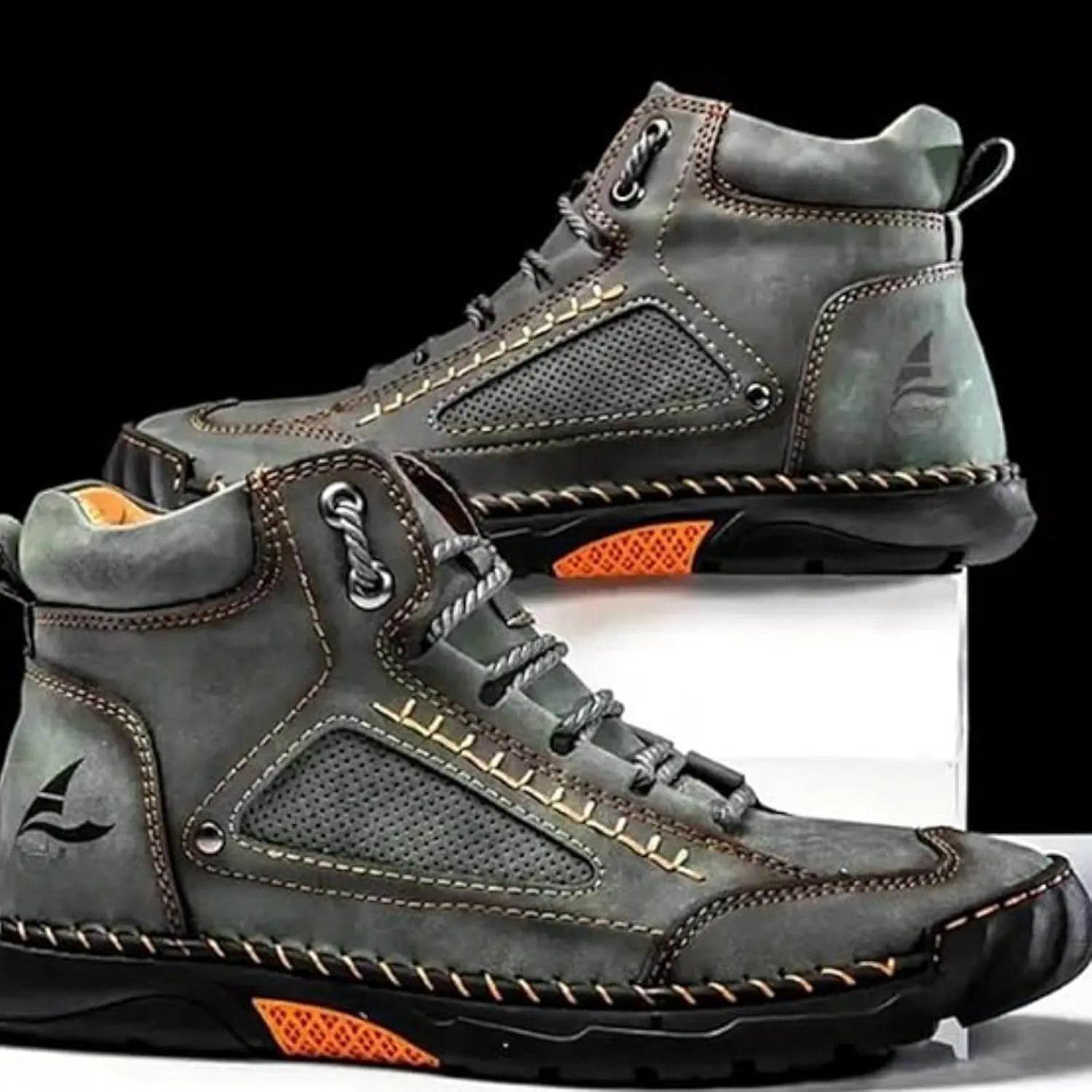 Sawbehind Men's Comfortable Handmade Leather Boots, Outdoor Sawbehind Leather Boots Wide, Waterproof, Arch Support